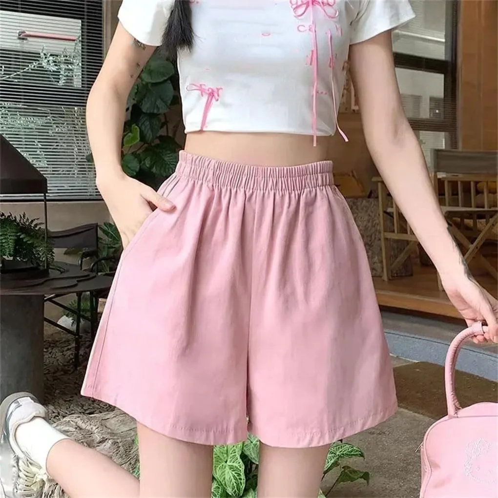 Women's Comfortable Solid Color A-Line Shorts High Waist Simple All-Match Loose Shorts