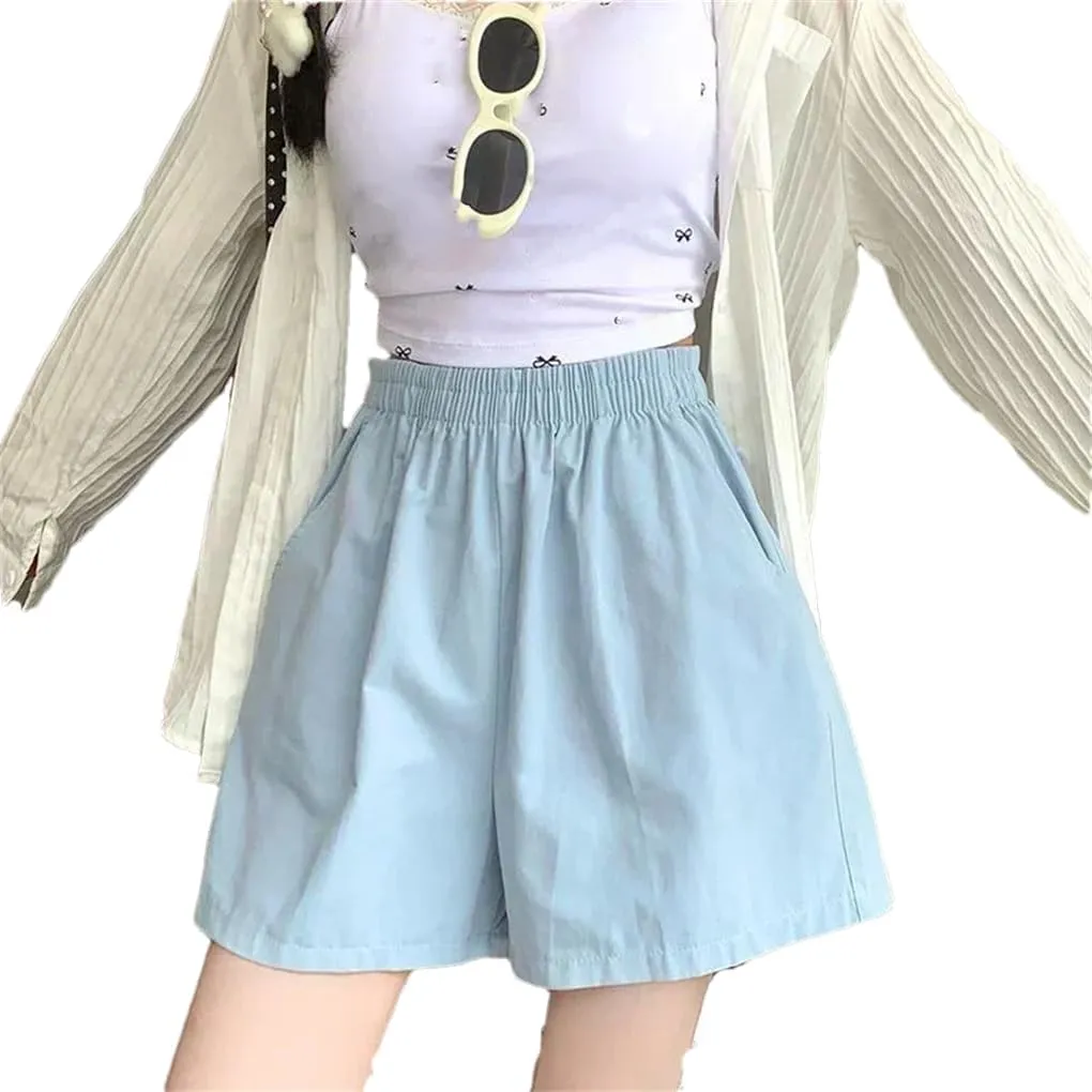 Women's Comfortable Solid Color A-Line Shorts High Waist Simple All-Match Loose Shorts
