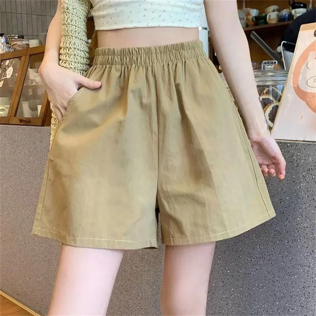 Women's Comfortable Solid Color A-Line Shorts High Waist Simple All-Match Loose Shorts