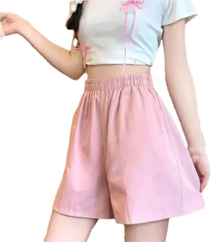 Women's Comfortable Solid Color A-Line Shorts High Waist Simple All-Match Loose Shorts