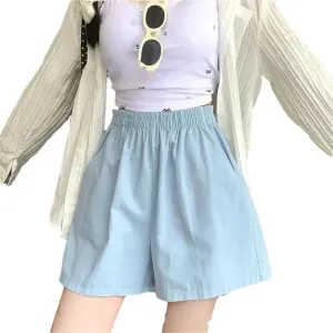 Women's Comfortable Solid Color A-Line Shorts High Waist Simple All-Match Loose Shorts