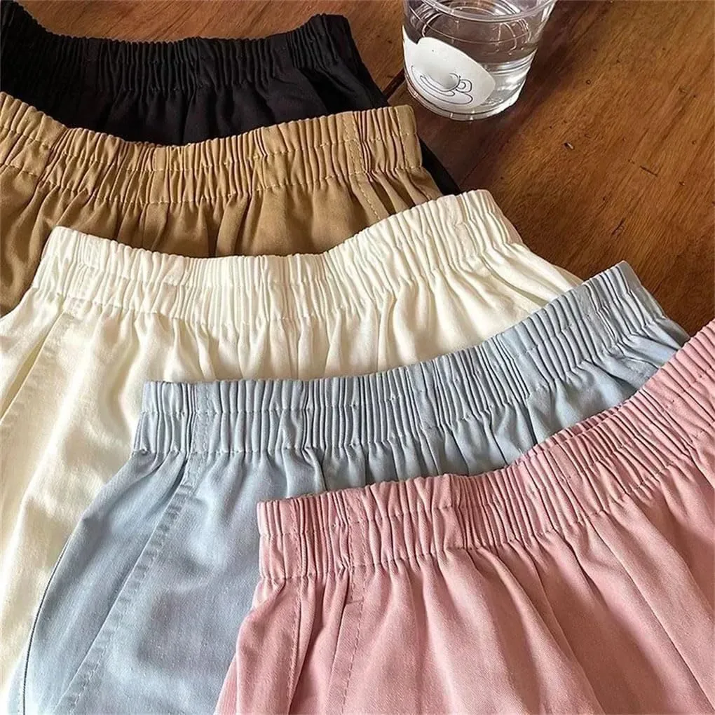 Women's Comfortable Solid Color A-Line Shorts High Waist Simple All-Match Loose Shorts