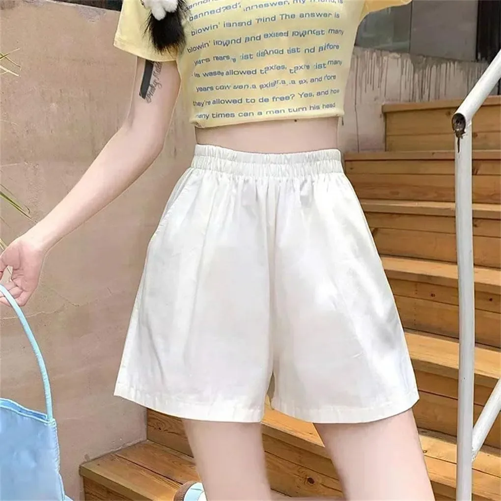 Women's Comfortable Solid Color A-Line Shorts High Waist Simple All-Match Loose Shorts