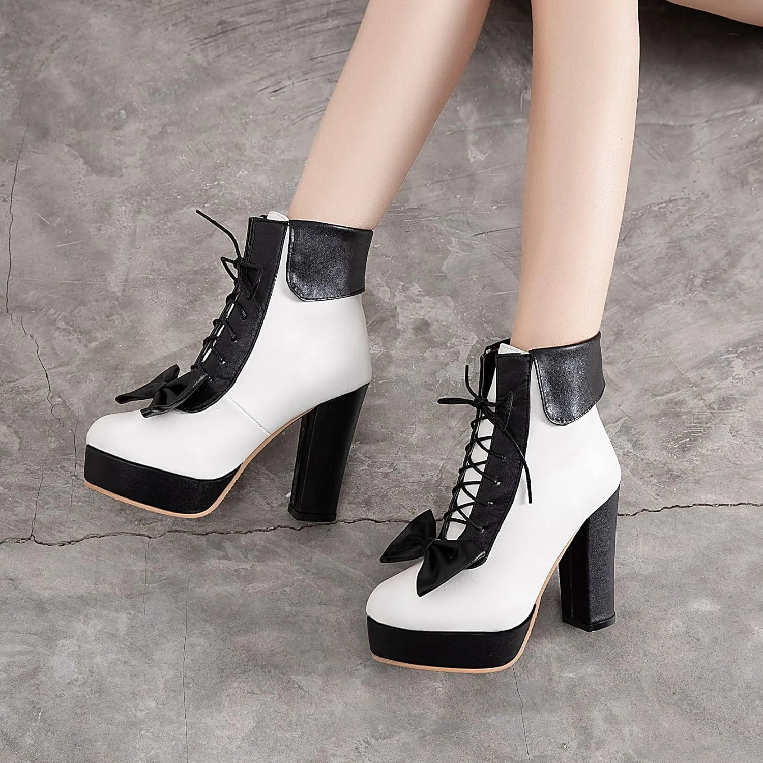 Women's Cute Lace up High Heel Boots, Kawaii Cosplay Chunky Block Platform Kawaii Boots, Dress Winter Ankle Lolita Booties Shoes