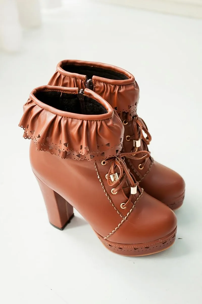 Women's Cute Lace up High Heel Boots, Kawaii Cosplay Chunky Block Platform Kawaii Boots, Dress Winter Ankle Lolita Booties Shoes