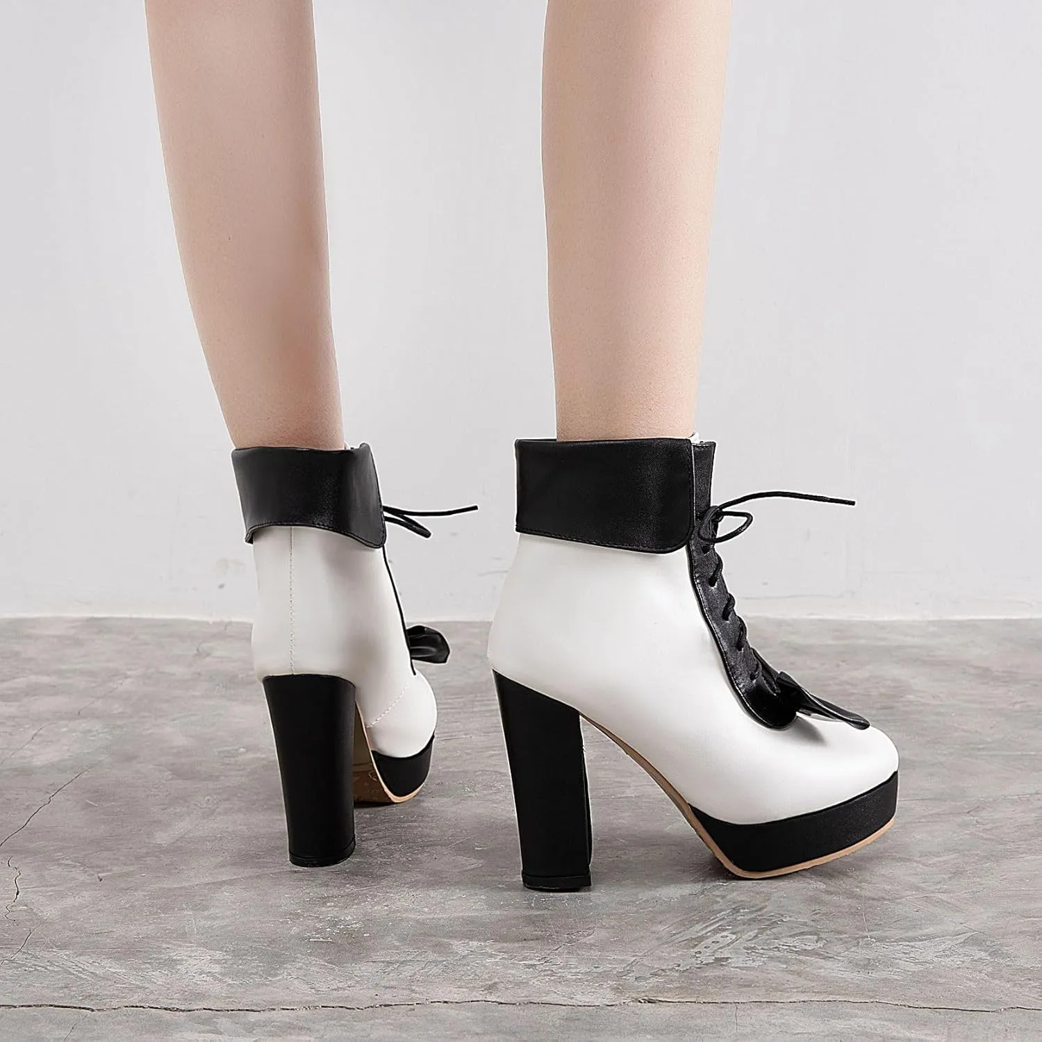 Women's Cute Lace up High Heel Boots, Kawaii Cosplay Chunky Block Platform Kawaii Boots, Dress Winter Ankle Lolita Booties Shoes