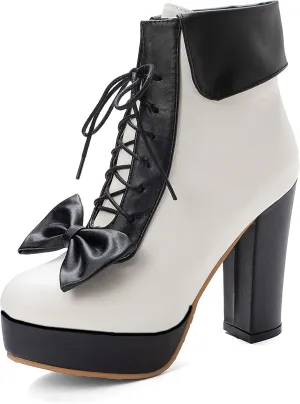 Women's Cute Lace up High Heel Boots, Kawaii Cosplay Chunky Block Platform Kawaii Boots, Dress Winter Ankle Lolita Booties Shoes