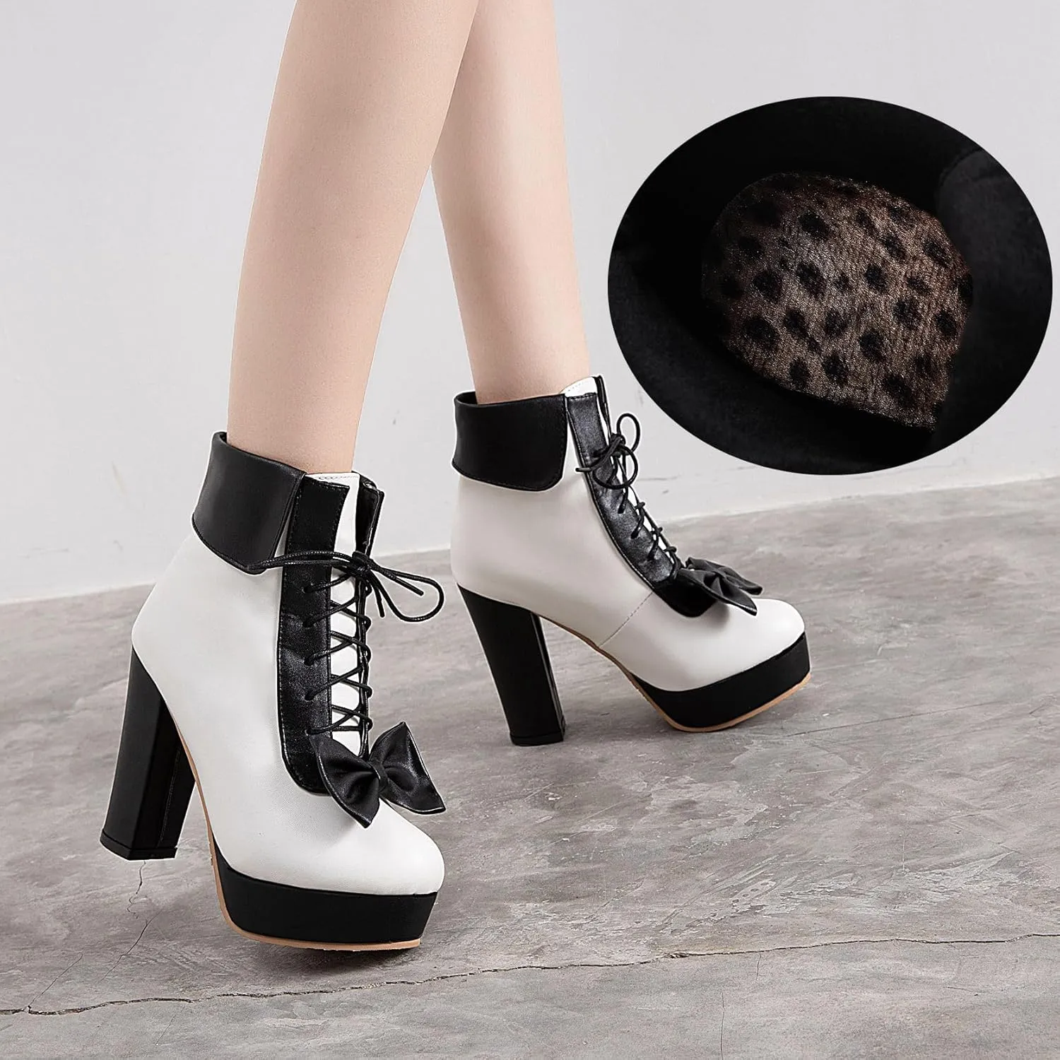 Women's Cute Lace up High Heel Boots, Kawaii Cosplay Chunky Block Platform Kawaii Boots, Dress Winter Ankle Lolita Booties Shoes