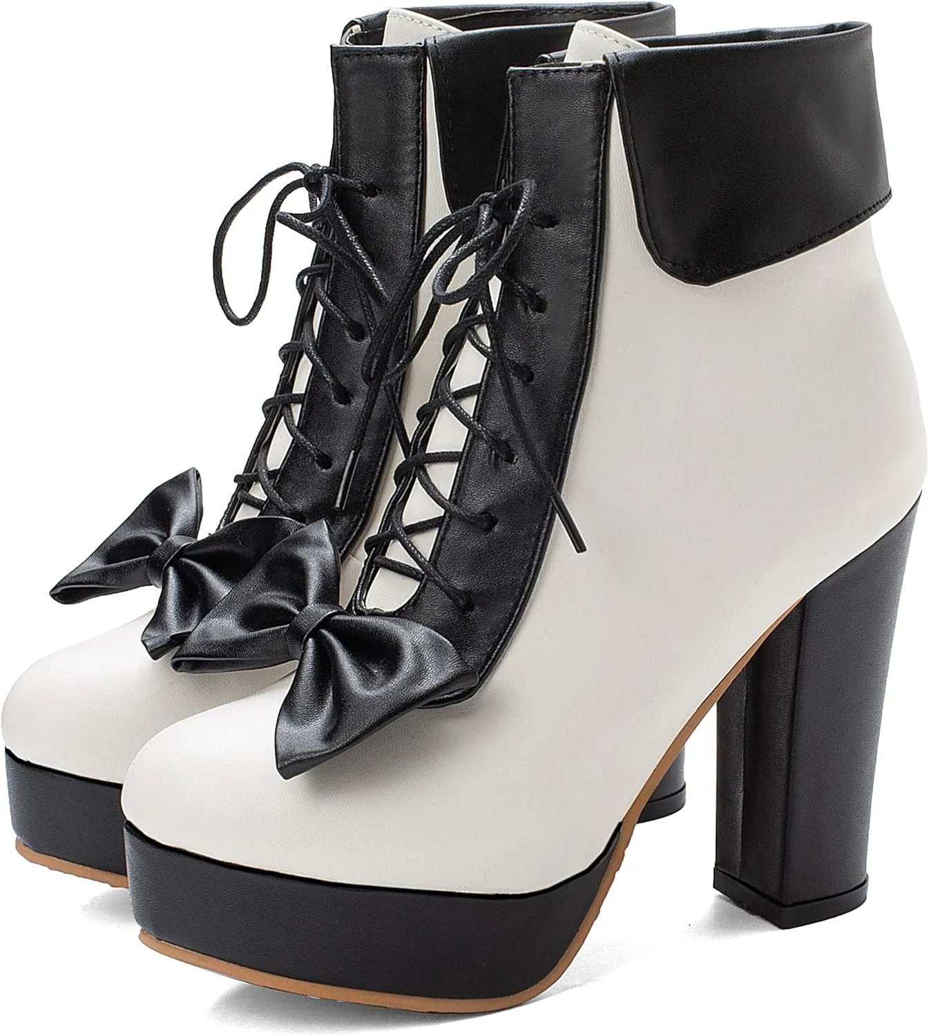 Women's Cute Lace up High Heel Boots, Kawaii Cosplay Chunky Block Platform Kawaii Boots, Dress Winter Ankle Lolita Booties Shoes