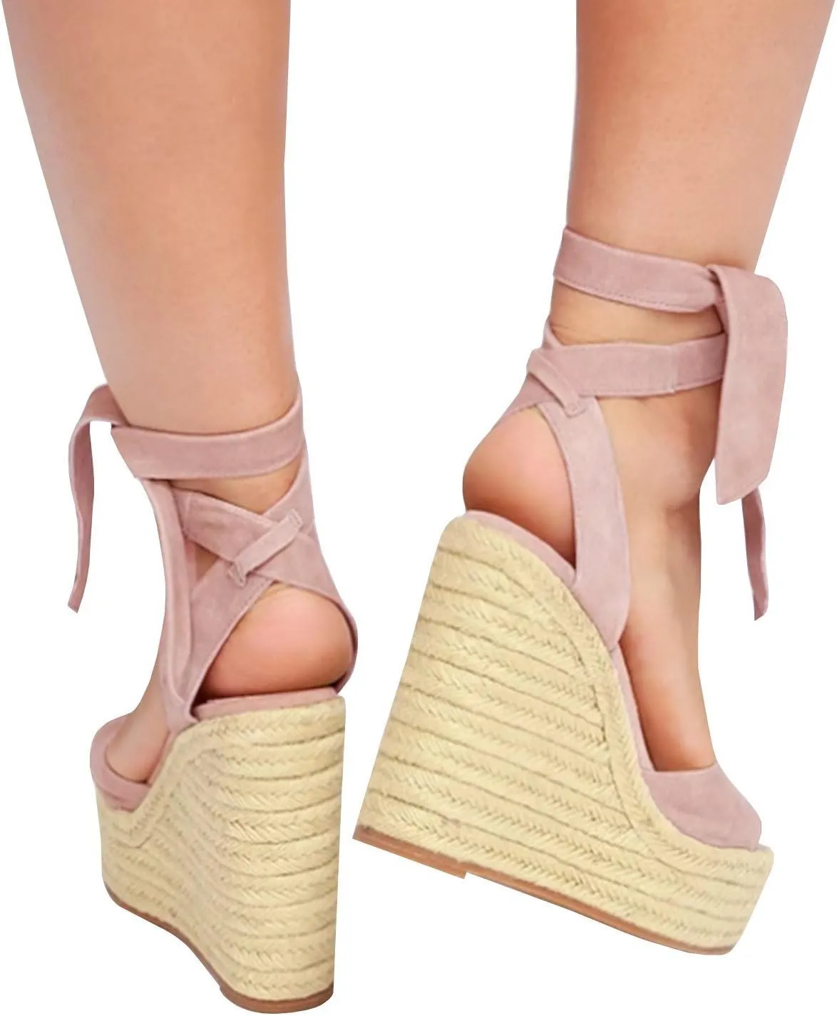 Womens Espadrilles Wedges Sandals Heels Open Toe Tie Lace Up Platform Ankle Strap Summer Dress Shoes