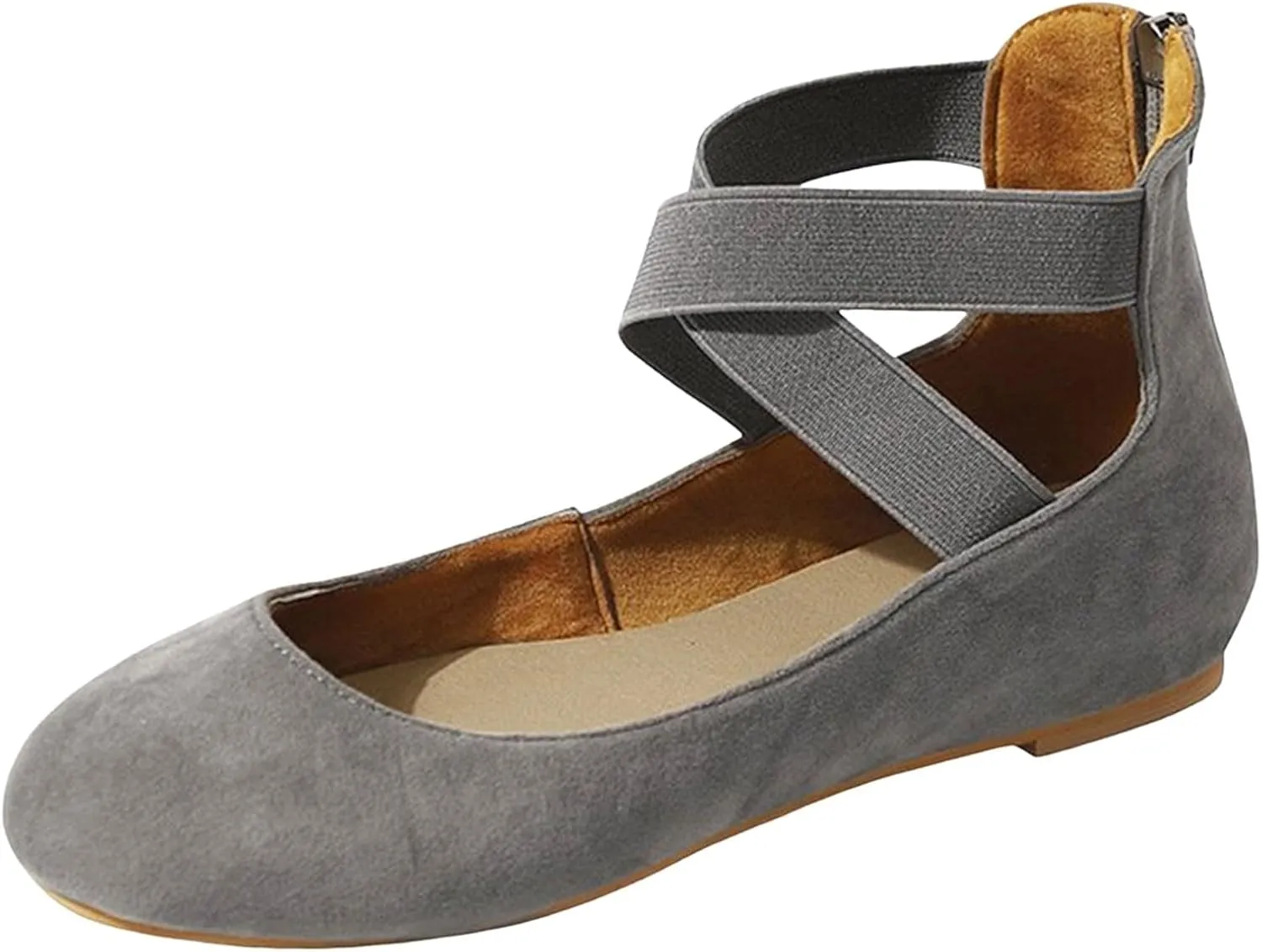Women's Fashion Elastic Ankle Straps Flats Shoes,Dressy Crisscross Strap Ballerina Flats,Closed Point Toe Slip On Flat Shoes