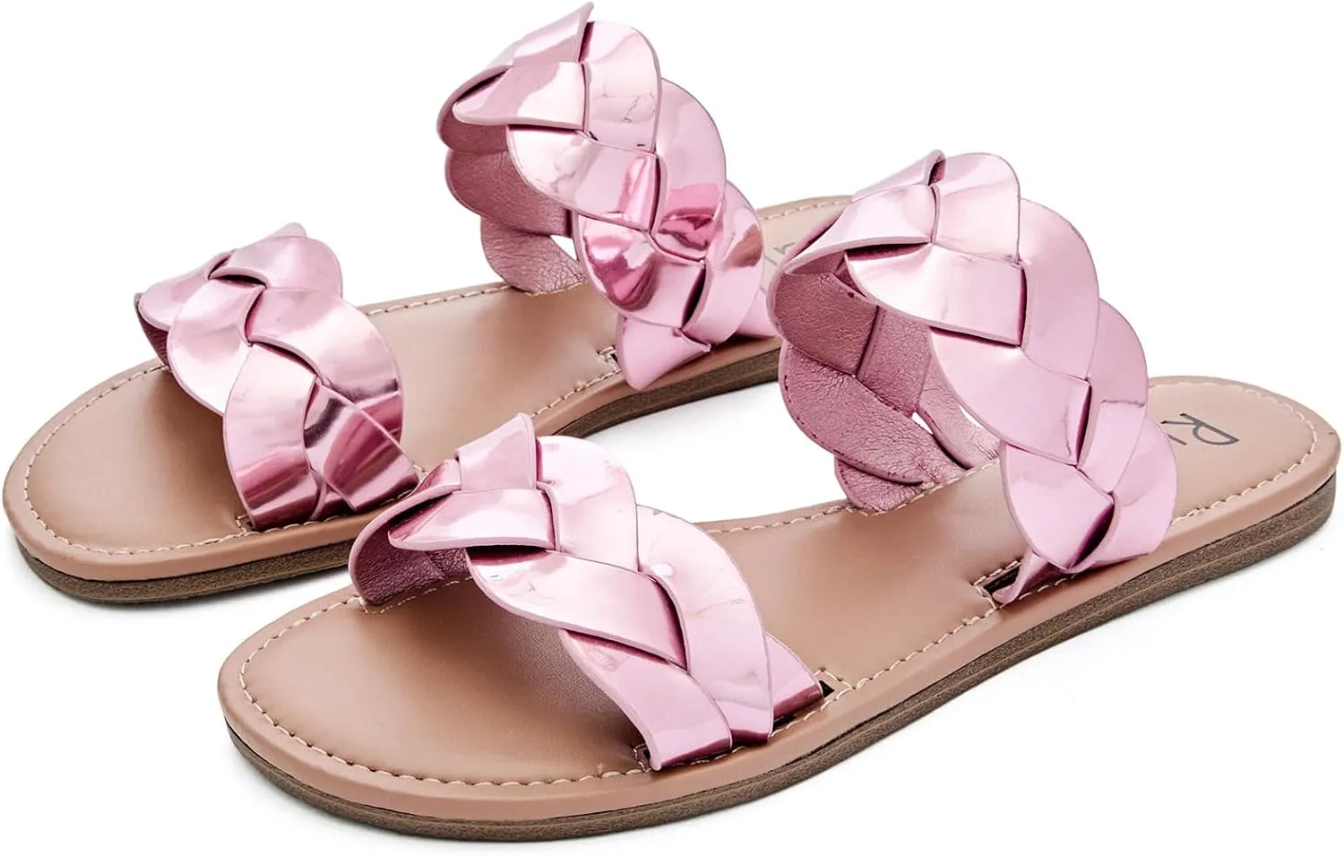 Women's Flat Slides Sandals, Summer Slippers Comfortable Braided Strap Round Open Toe Casual Beach Shoes for Women.