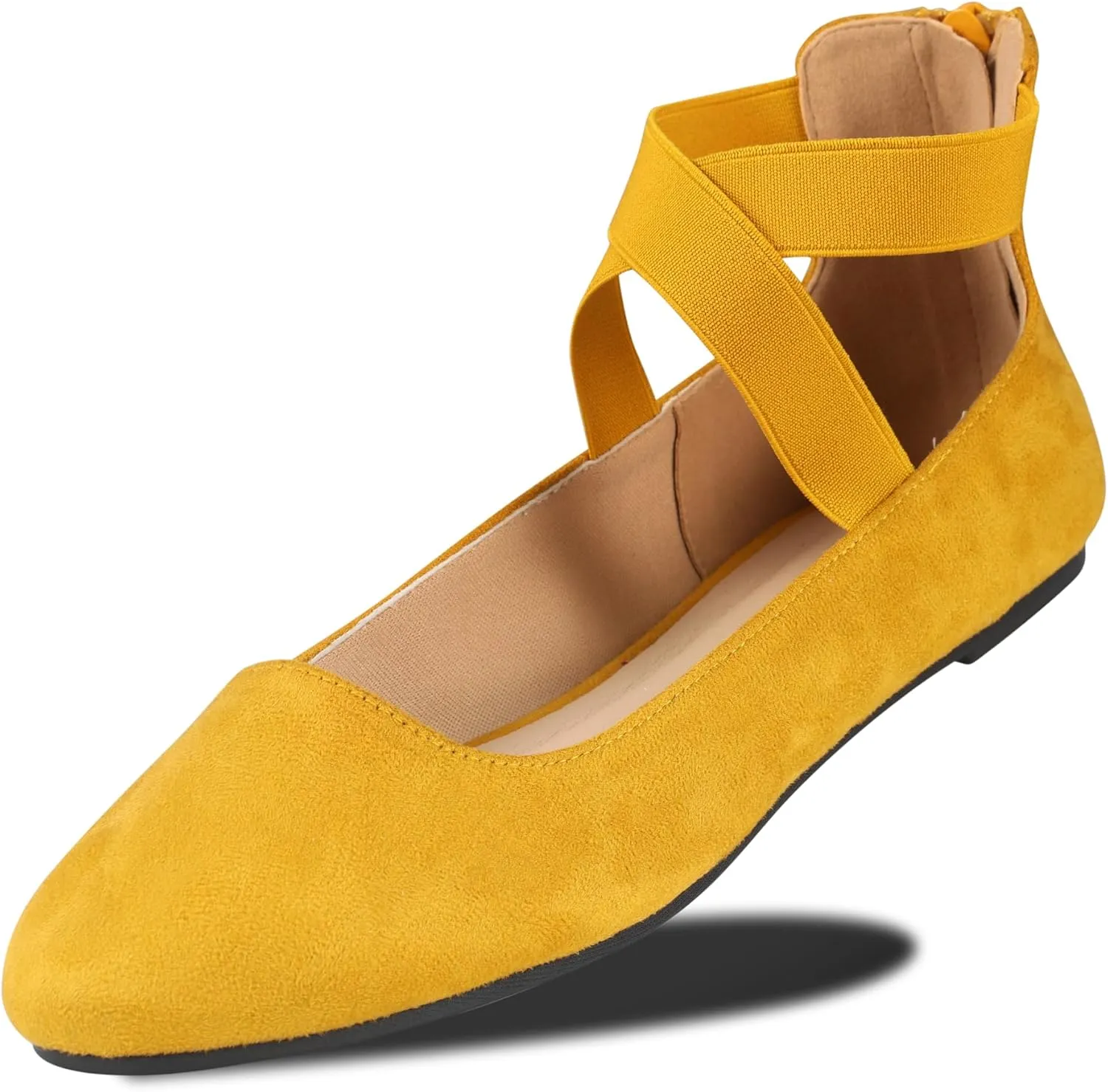 Women's Flats Comfortable Fashion Shoes for Women with Elastic Ankle Straps Dressy Ballerina Style Closed Toe s for Women Casual Flat
