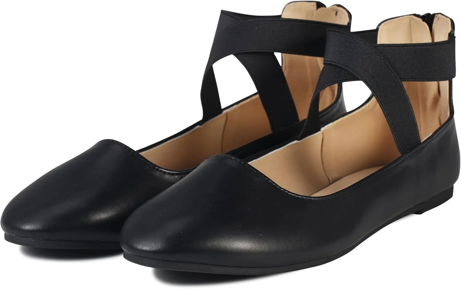 Women's Flats Comfortable Fashion Shoes for Women with Elastic Ankle Straps Dressy Ballerina Style Closed Toe s for Women Casual Flat