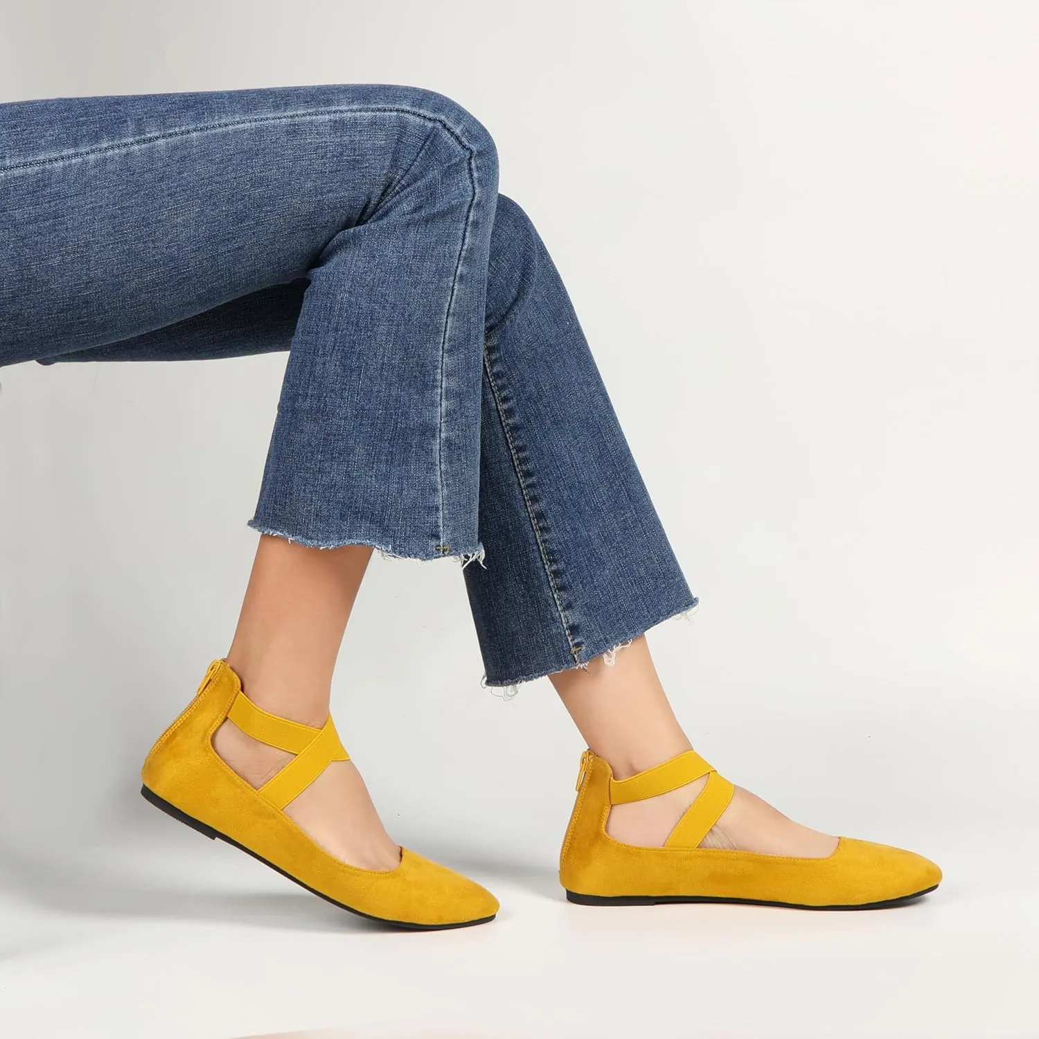 Women's Flats Comfortable Fashion Shoes for Women with Elastic Ankle Straps Dressy Ballerina Style Closed Toe s for Women Casual Flat