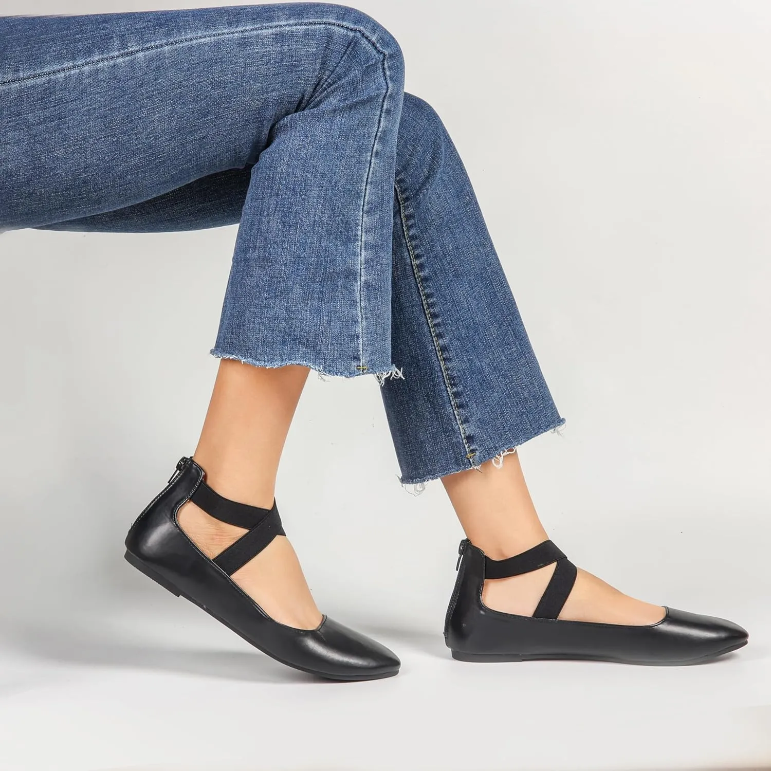 Women's Flats Comfortable Fashion Shoes for Women with Elastic Ankle Straps Dressy Ballerina Style Closed Toe s for Women Casual Flat
