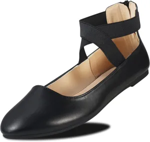 Women's Flats Comfortable Fashion Shoes for Women with Elastic Ankle Straps Dressy Ballerina Style Closed Toe s for Women Casual Flat