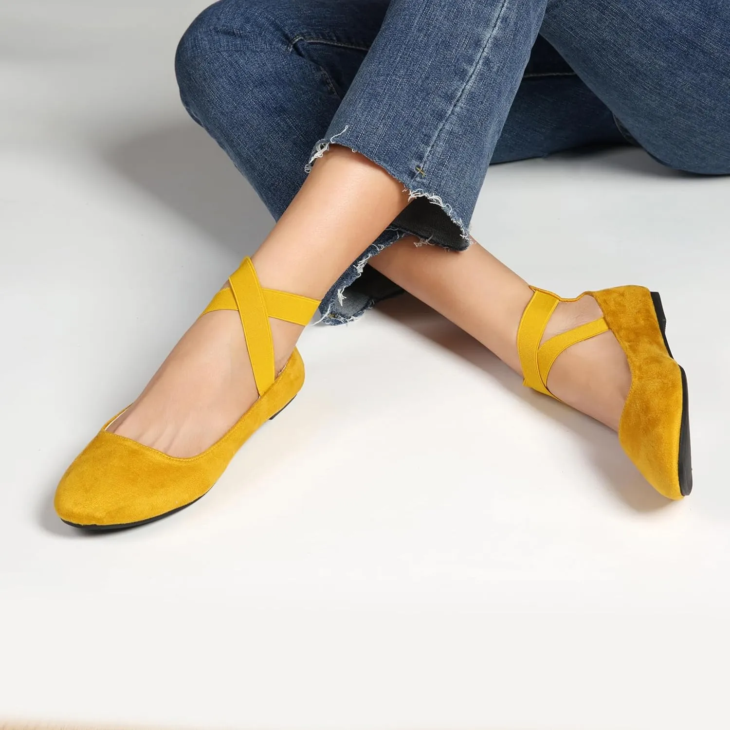 Women's Flats Comfortable Fashion Shoes for Women with Elastic Ankle Straps Dressy Ballerina Style Closed Toe s for Women Casual Flat