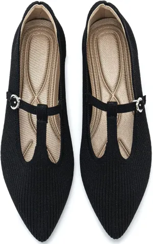 Women's Flats Shoes Comfortable Slip On Shoes Classic Dressy Pointed Toe Bow Knit Ballet Flat