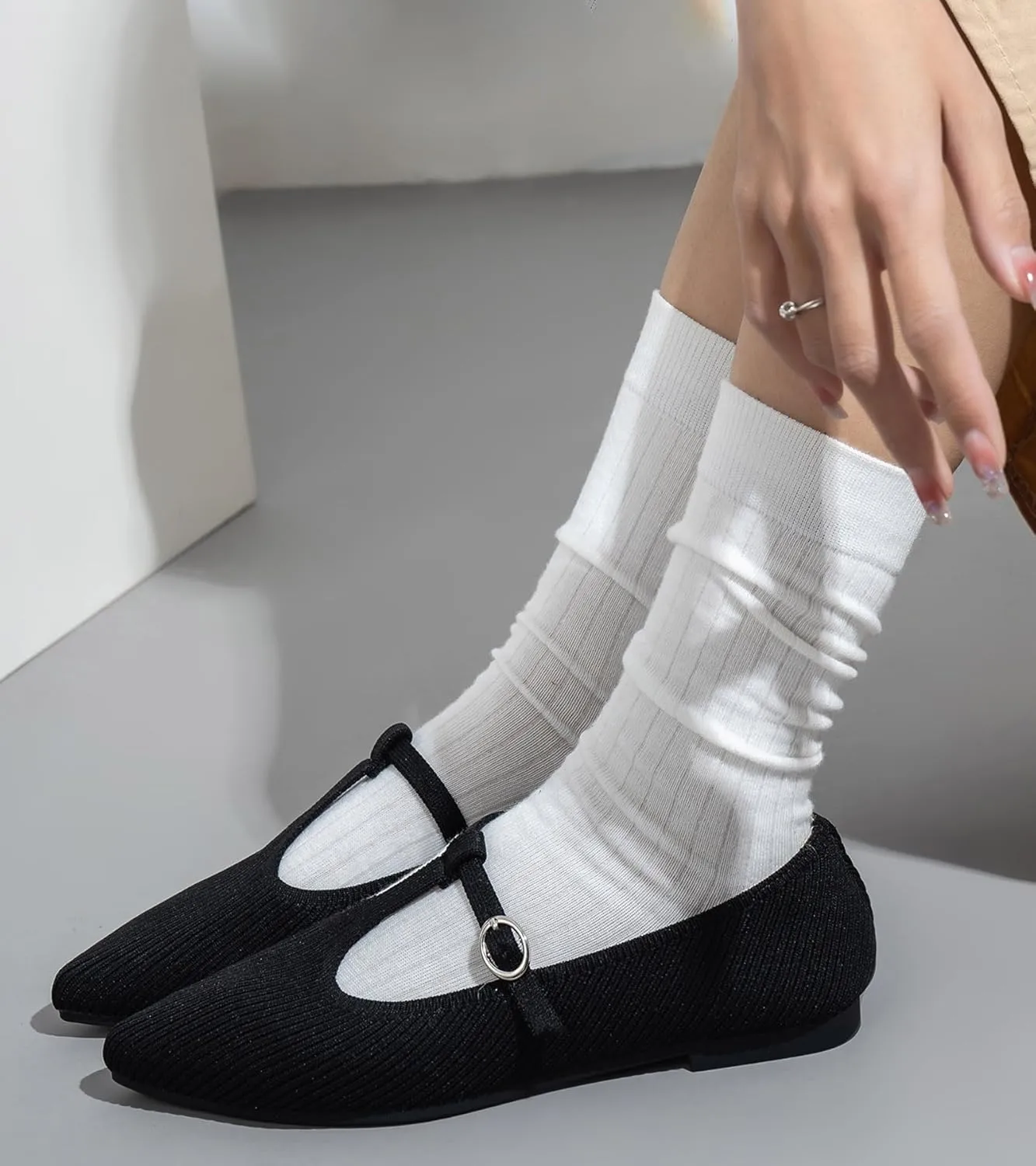 Women's Flats Shoes Comfortable Slip On Shoes Classic Dressy Pointed Toe Bow Knit Ballet Flat