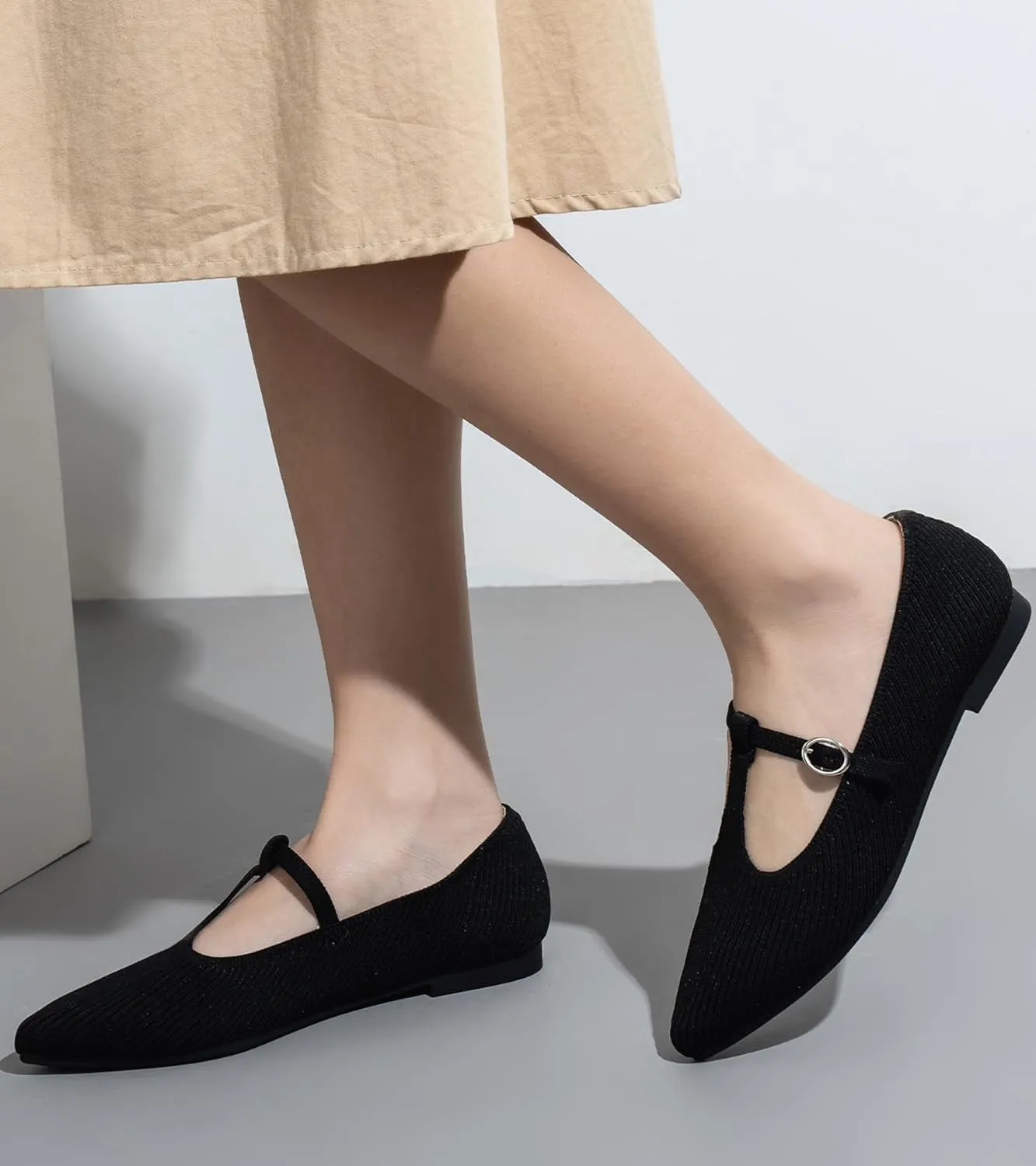 Women's Flats Shoes Comfortable Slip On Shoes Classic Dressy Pointed Toe Bow Knit Ballet Flat