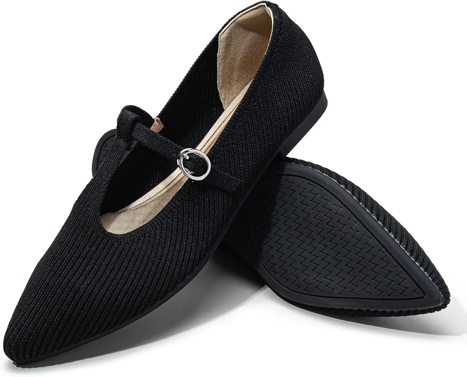 Women's Flats Shoes Comfortable Slip On Shoes Classic Dressy Pointed Toe Bow Knit Ballet Flat