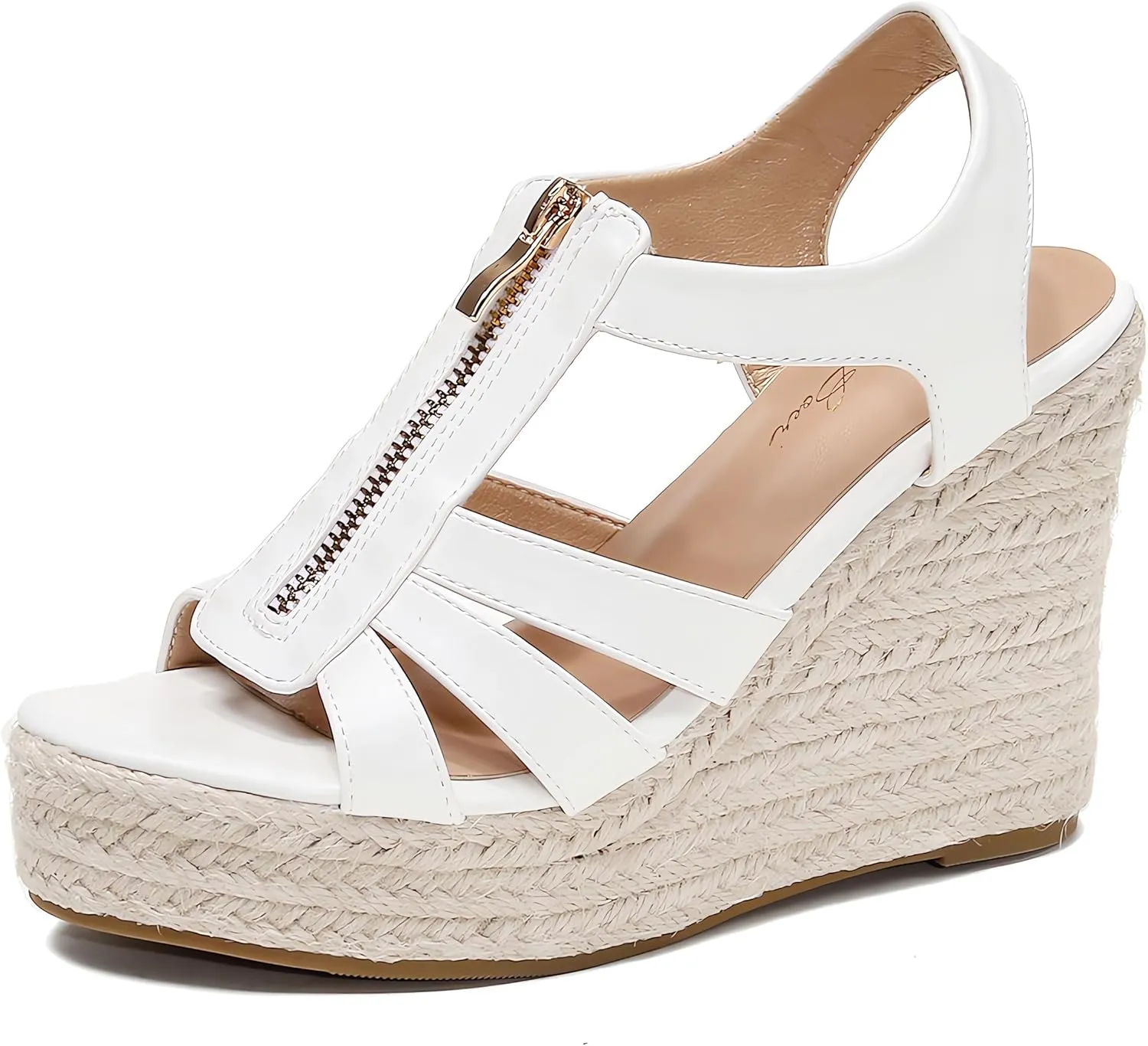 Womens Front Zipper Espadrille Wedge Sandals Dressy, High Heel Platform Sandals Open Toe Slingback, Comfy Sexy Summer Wedges Sandals