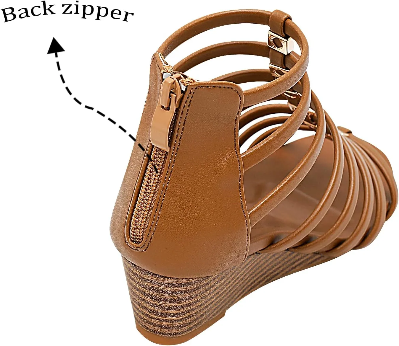 Womens Gladiator Sandals Zipper Strappy Wedge Sandal Roman Shoes For girls
