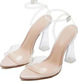 Womens Heeled Sandals Ankle Strap Pointed Toe Sandals Summer Dress Party Shoes