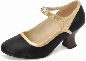 Women's Kitten Heels Mary Jane Pumps Round Closed Toe Ankle Strap Buckle Patchwork Classic Vintage Lolita Wedding Dress Shoes