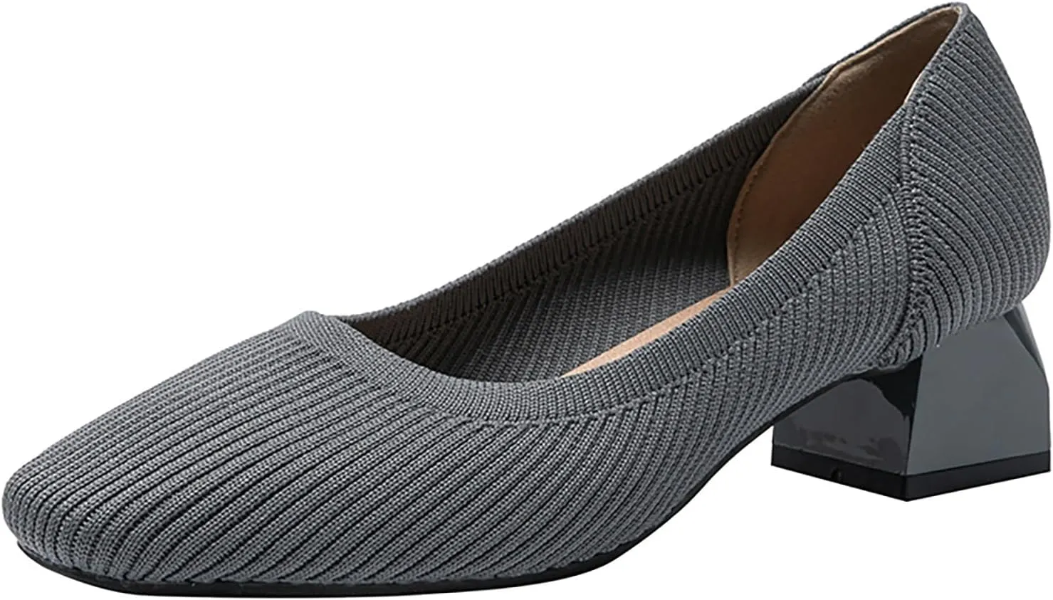 Women's Knitted Square Toe Chunky Heel Pumps,Classic Woven Low Heel Closed Toe Anti-Slip Comfortable Slip On Wedding Party Office Casual Dress Shoes