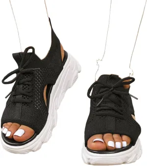 Women's Lace Up Muffin Sandals, Orthopedic Sandals for Women, 2024 Summer Mesh Open Toe Platform Wedge Sandals Causal Walking Sandals