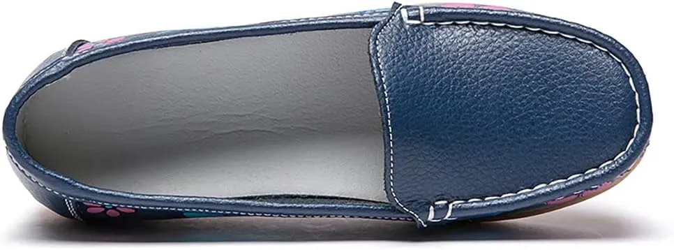 Women's Leather Loafers Driving Moccasins Casual Slip-On Boat Shoes Comfort Walking Flat Loafer for Women Wide Width