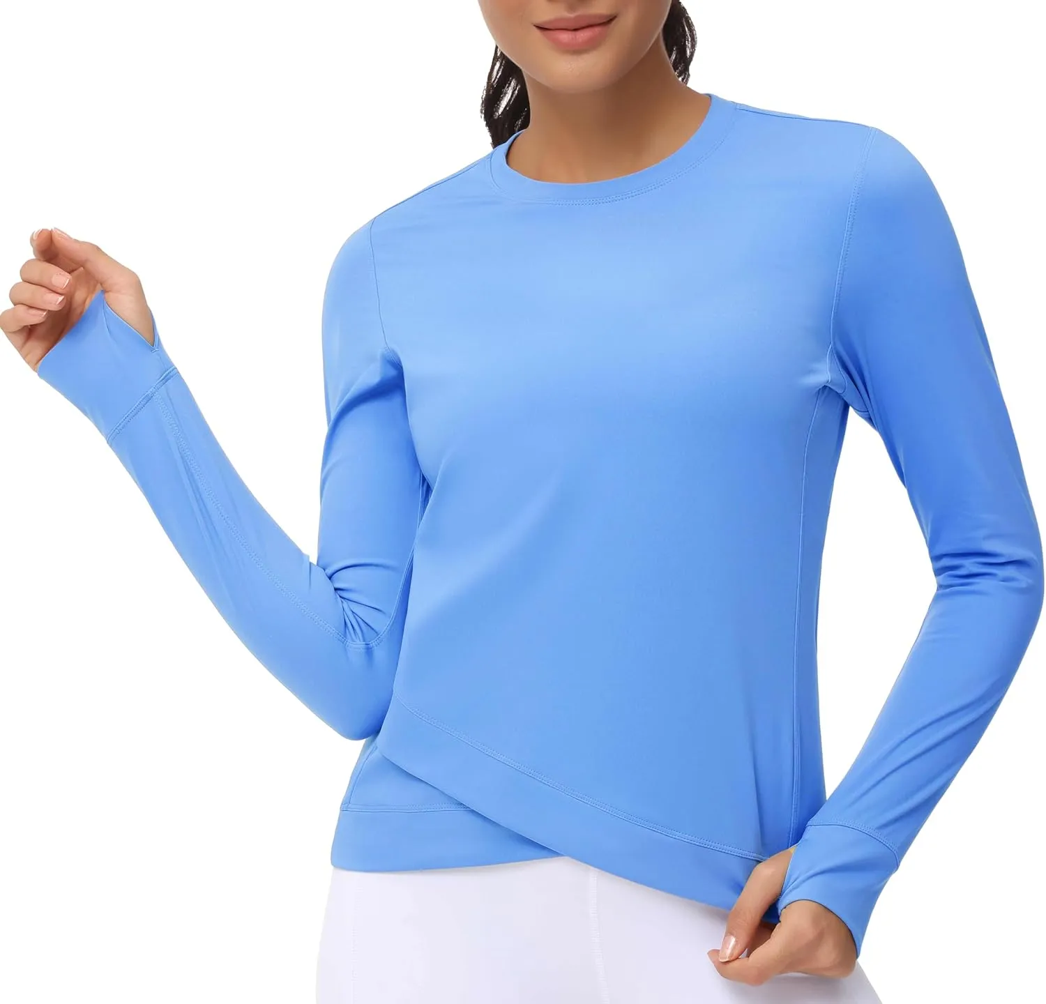 Women's Long Sleeve Compression Shirts Workout Tops Cross Hem Athletic Running Yoga T-Shirts with Thumb Hole