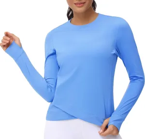 Women's Long Sleeve Compression Shirts Workout Tops Cross Hem Athletic Running Yoga T-Shirts with Thumb Hole