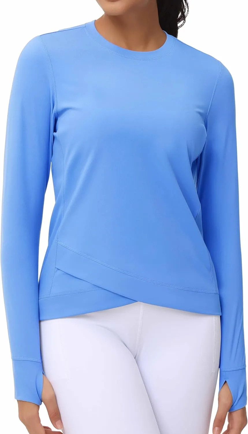 Women's Long Sleeve Compression Shirts Workout Tops Cross Hem Athletic Running Yoga T-Shirts with Thumb Hole