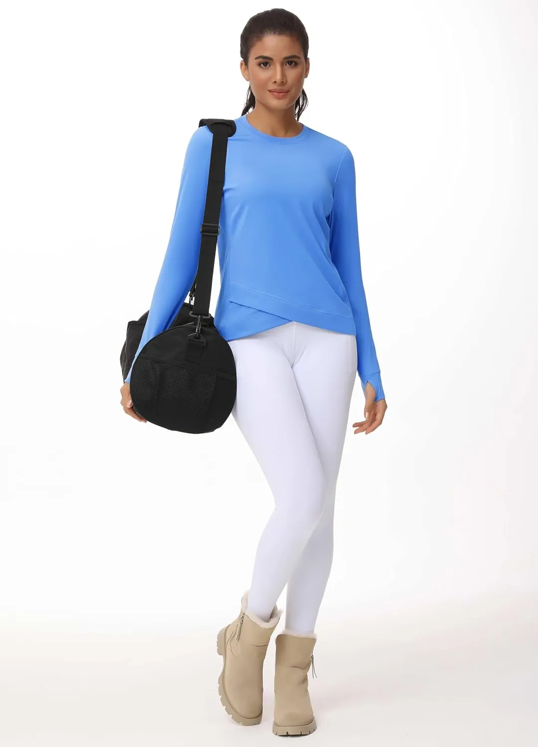 Women's Long Sleeve Compression Shirts Workout Tops Cross Hem Athletic Running Yoga T-Shirts with Thumb Hole