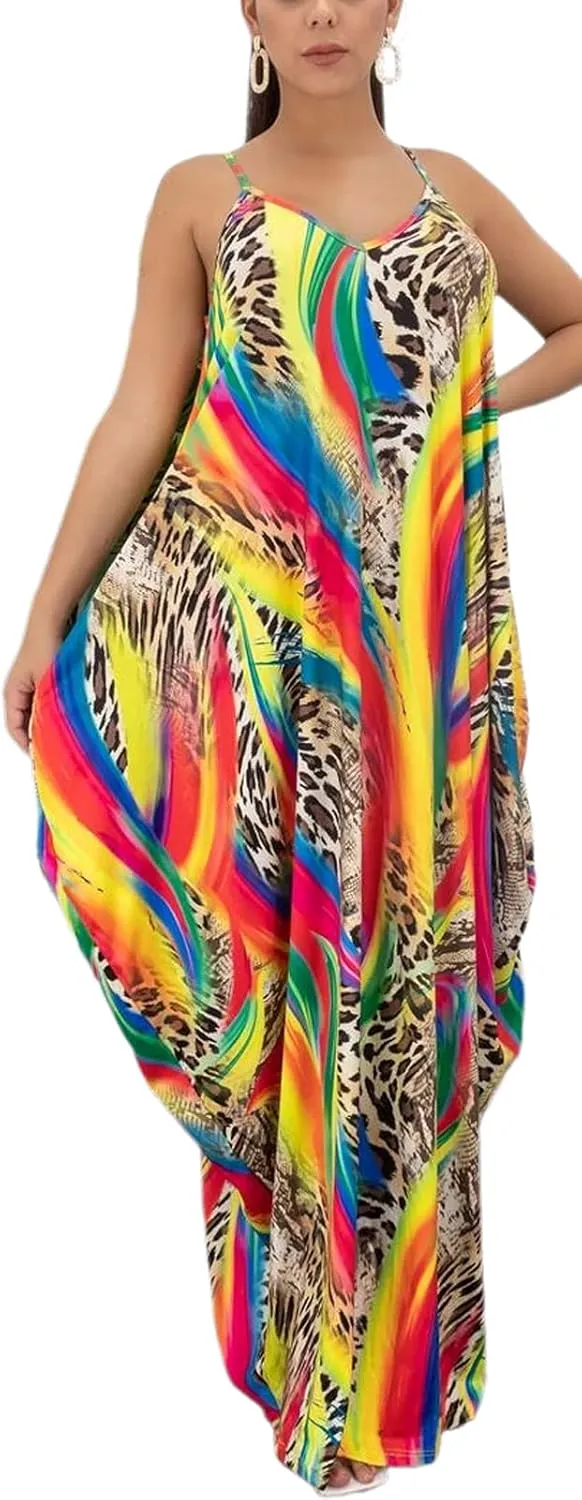 Women's Maxi Sunflower Dresses Sleeveless Long Tie Dye Dress Casual Sundresses with Pockets