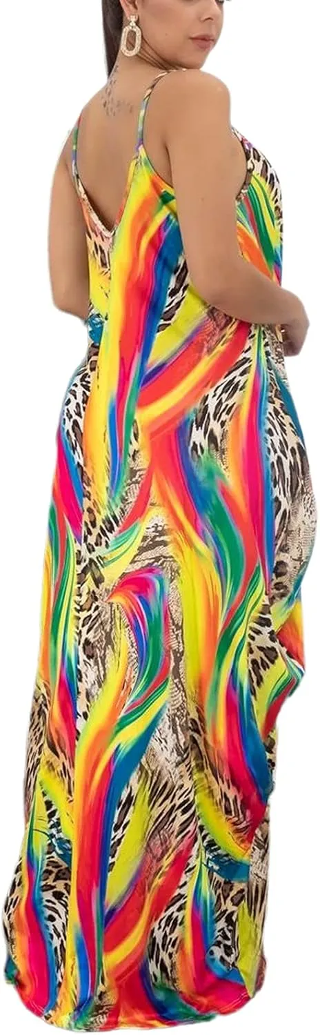 Women's Maxi Sunflower Dresses Sleeveless Long Tie Dye Dress Casual Sundresses with Pockets