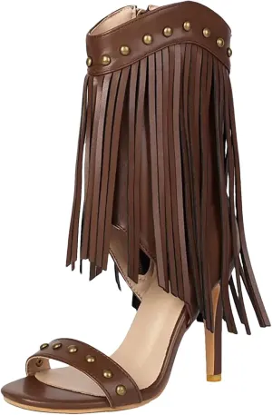Women's Metal Rivet Stiletto Sandals - 10.5CM Open Toe, Tassel Dating Fashion Sandals