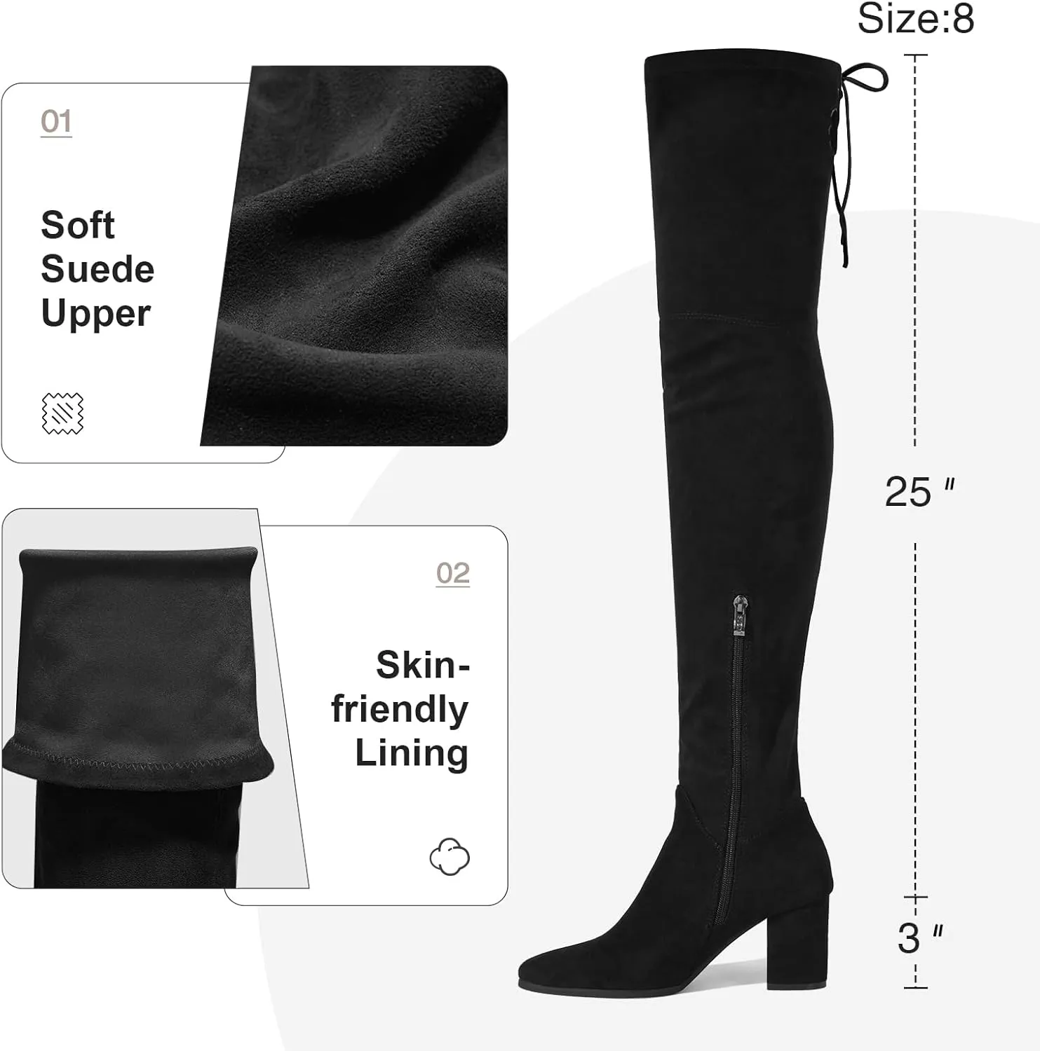 Women's Over The Knee Boots Chunky Heel Thigh High Boots Suede Long Boots Pointed Toe Tall Boots for Women