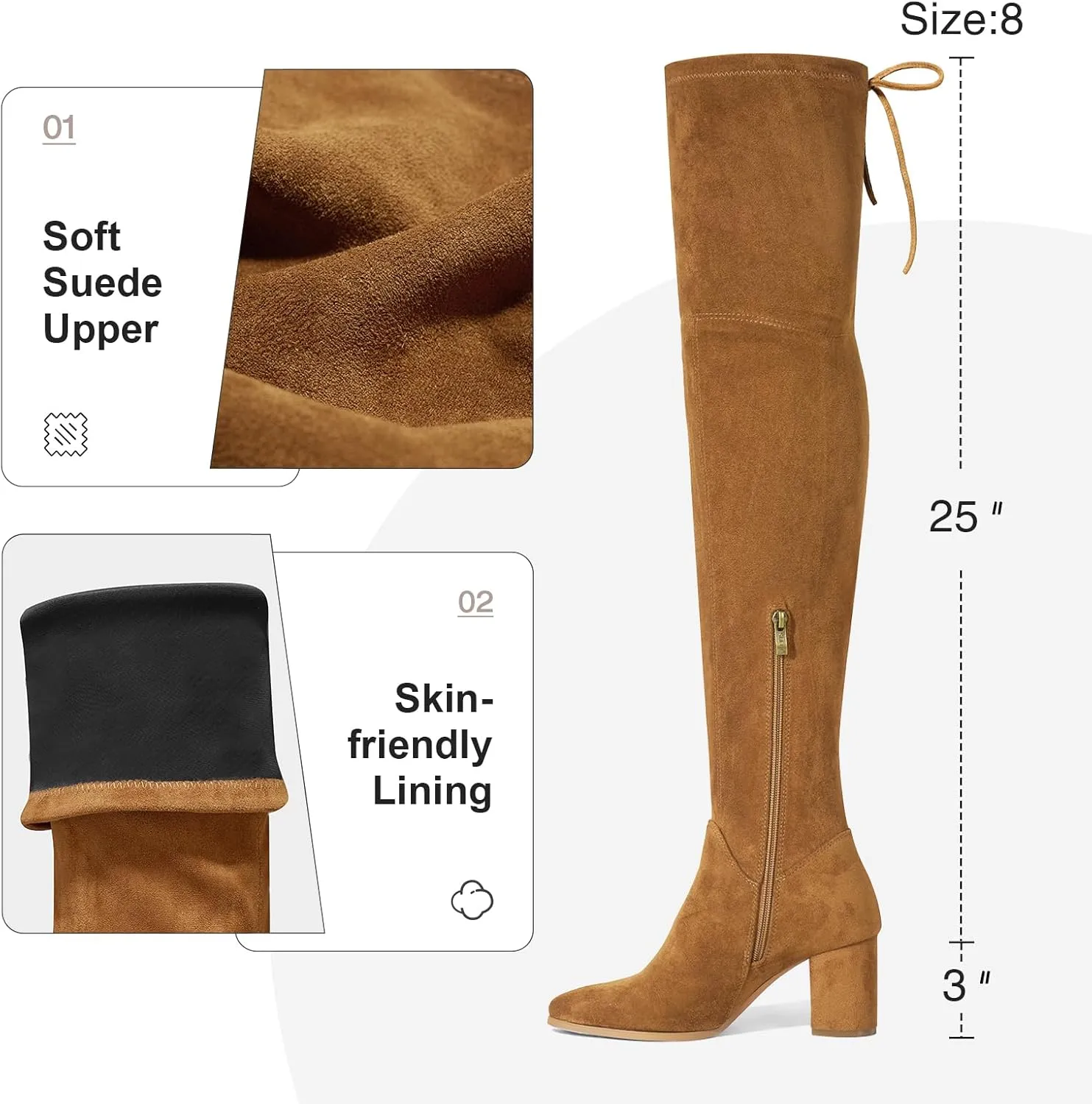 Women's Over The Knee Boots Chunky Heel Thigh High Boots Suede Long Boots Pointed Toe Tall Boots for Women