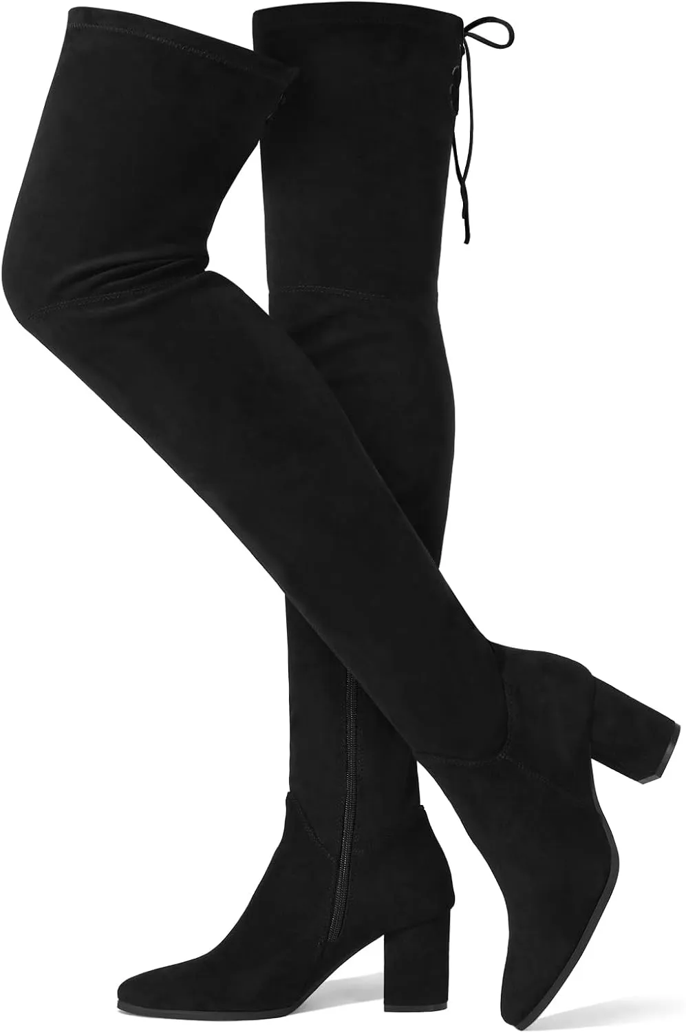 Women's Over The Knee Boots Chunky Heel Thigh High Boots Suede Long Boots Pointed Toe Tall Boots for Women