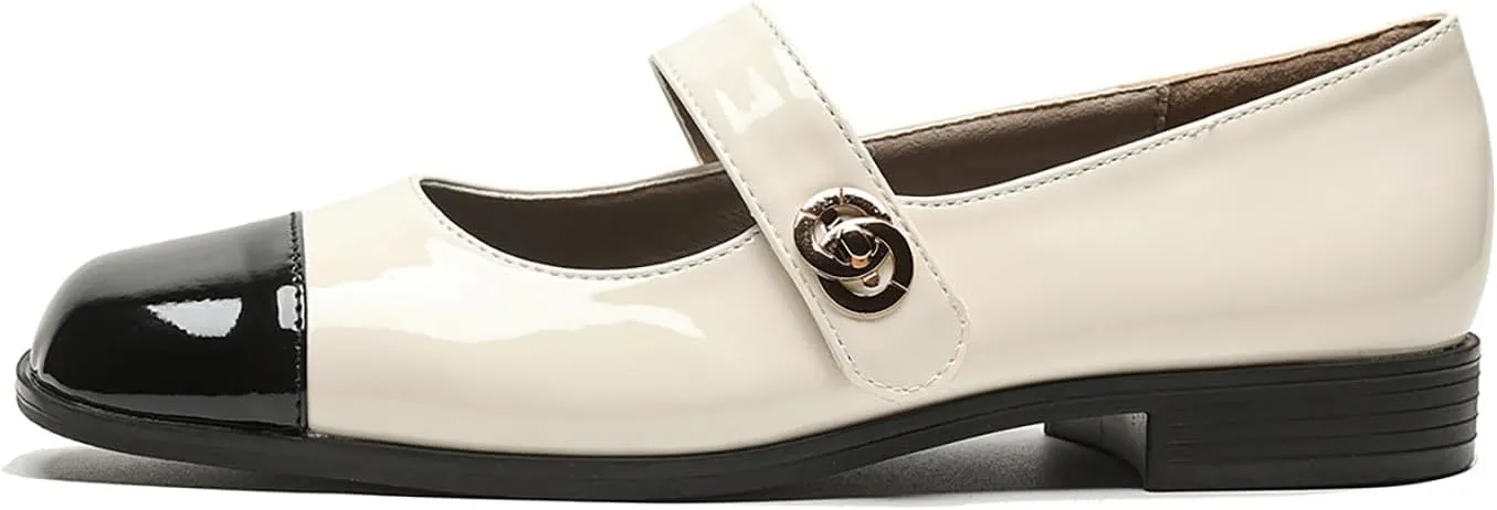 Women's Patent Leather Classic Mary Jane Flats,Dressy Round Toe Ballet Flats,Soft Work Flats Retro Mary Jane Flats