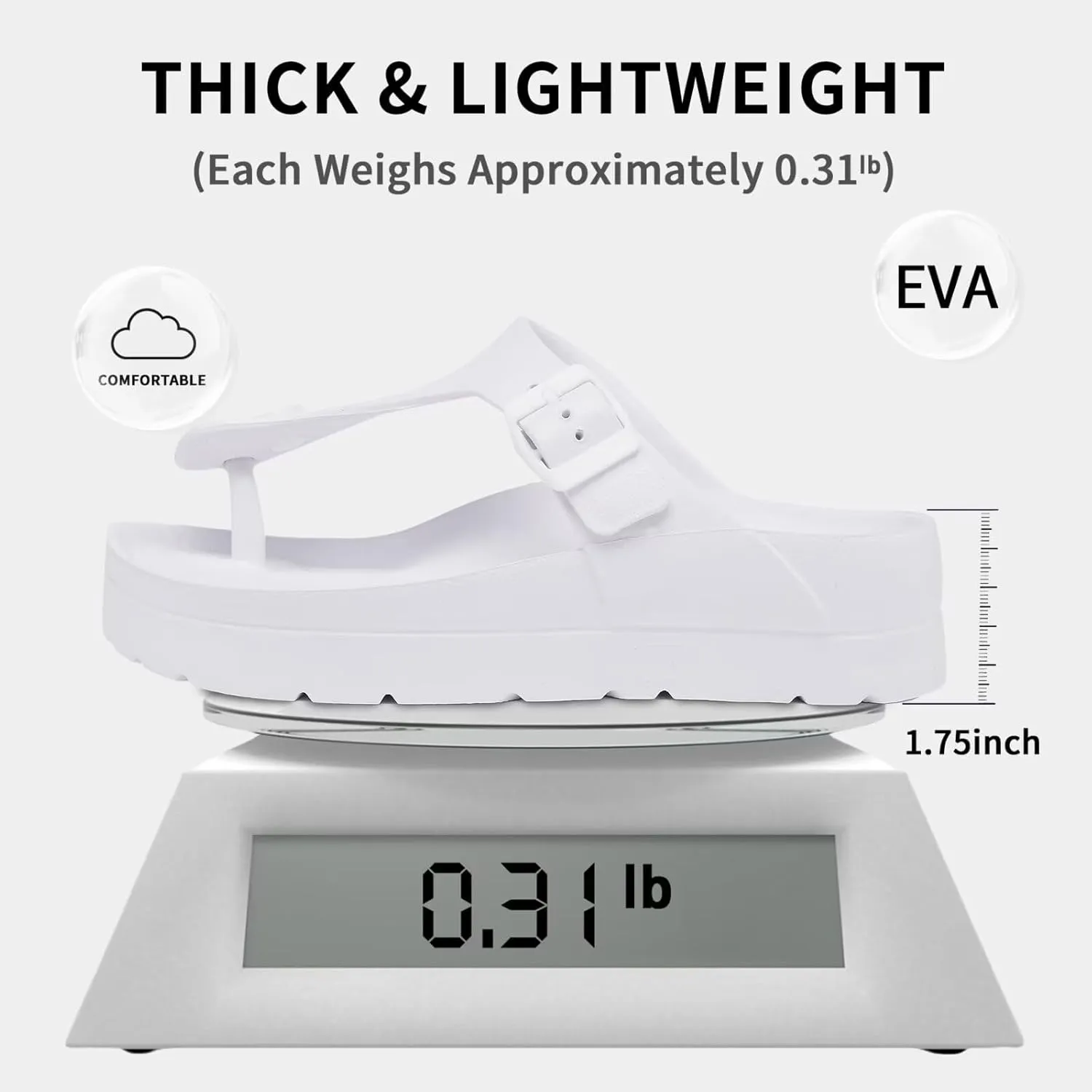 Women's Platform Flip Flops with Arch Support, Eva Lightweight Chunky Slide Sandals for Women, Fashion Comfort Summer Beach Sandal with Adjustable Buckle, Sandalias De Plataforma Para Mujer