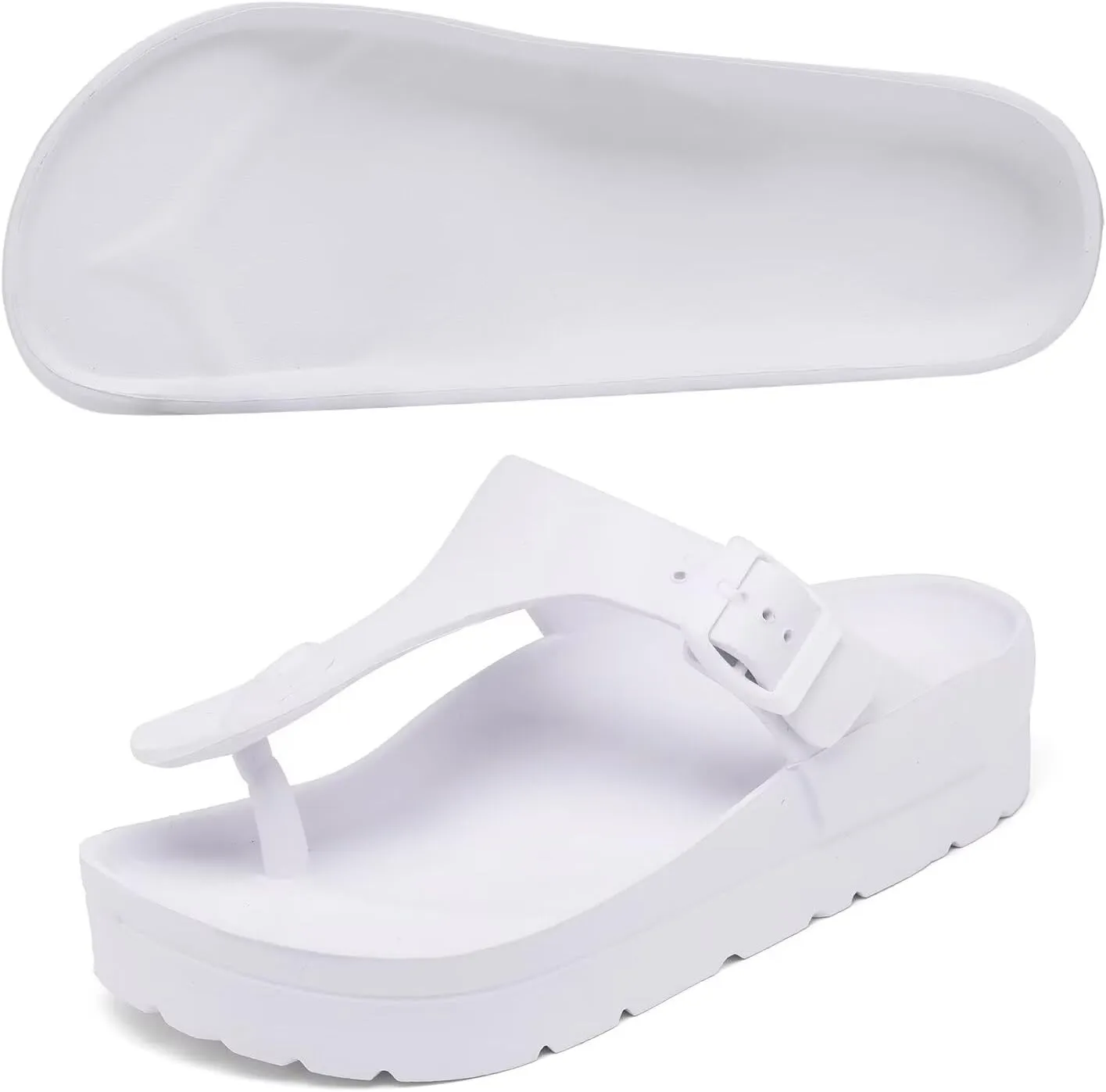 Women's Platform Flip Flops with Arch Support, Eva Lightweight Chunky Slide Sandals for Women, Fashion Comfort Summer Beach Sandal with Adjustable Buckle, Sandalias De Plataforma Para Mujer