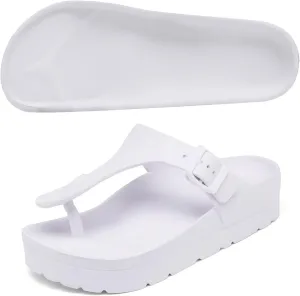 Women's Platform Flip Flops with Arch Support, Eva Lightweight Chunky Slide Sandals for Women, Fashion Comfort Summer Beach Sandal with Adjustable Buckle, Sandalias De Plataforma Para Mujer