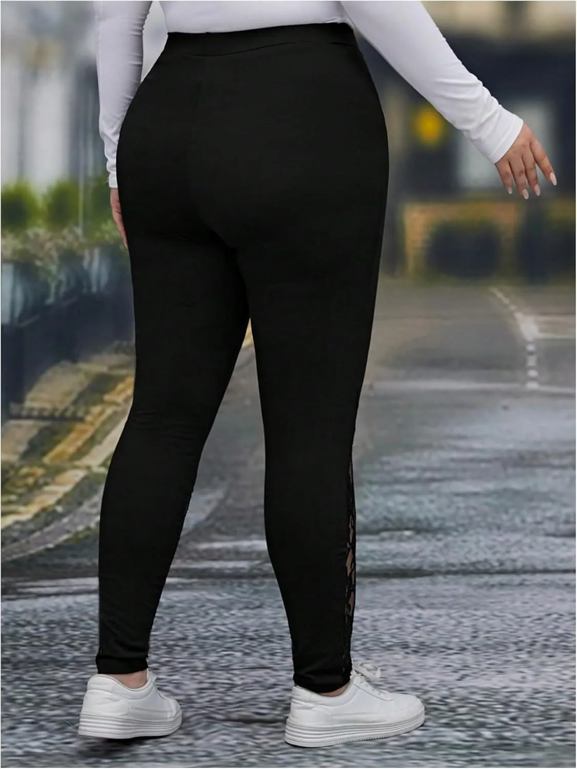 Women's Plus Size Floral Lace High Waist Leggings Casual Long Pants Clubwear