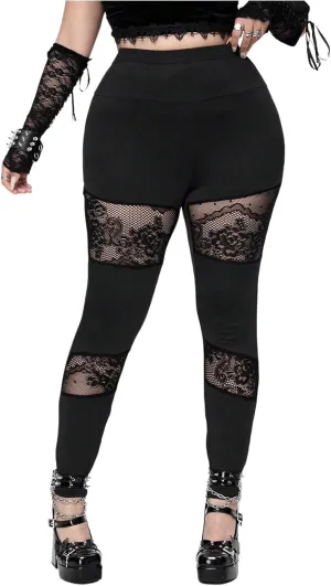 Women's Plus Size Floral Lace Legging Pants Mesh Fitted Pant Club Wear