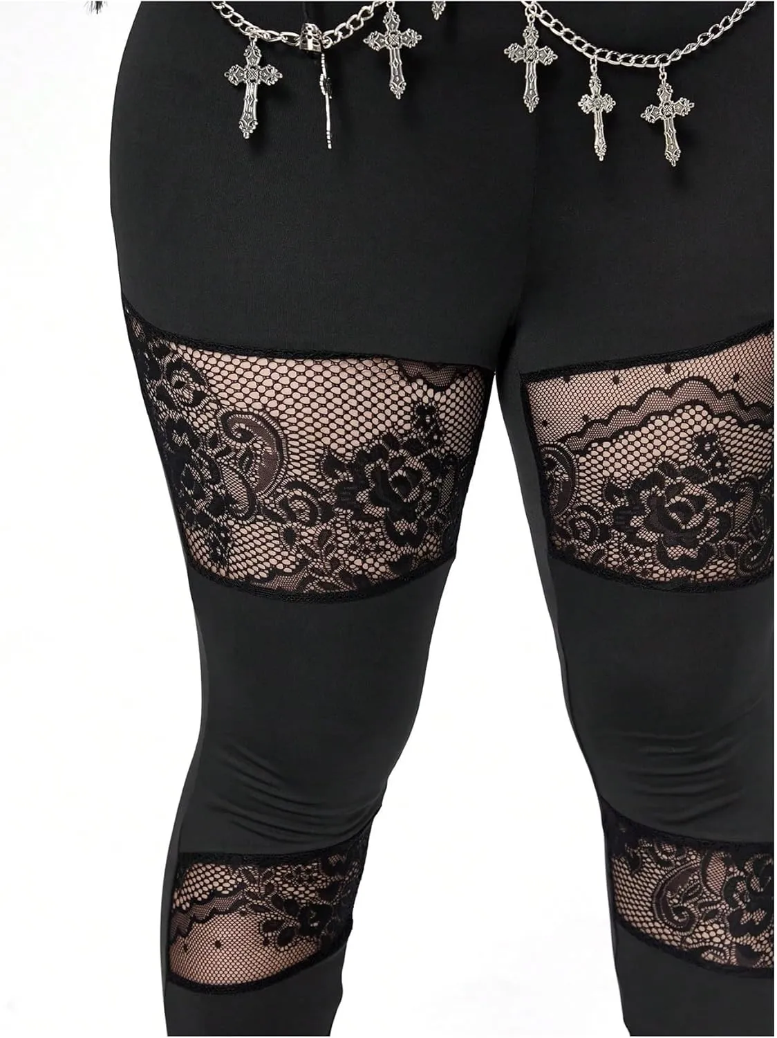 Women's Plus Size Floral Lace Legging Pants Mesh Fitted Pant Club Wear